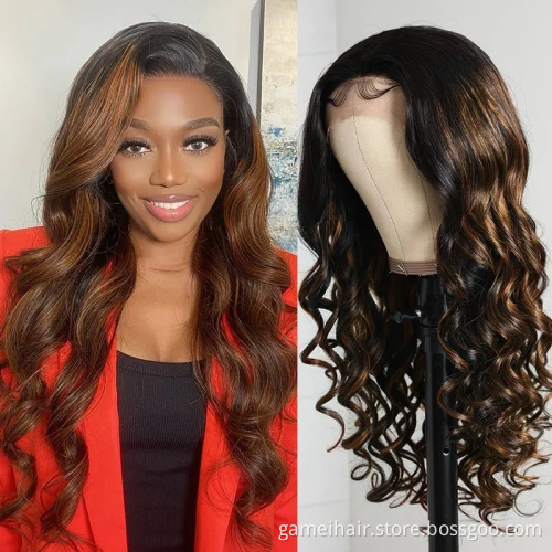 wholesale frontal custom wigs 100% human hair13X4"  body Wave Auburn Brown Color Hair closure brazilian virgin transparent Lace